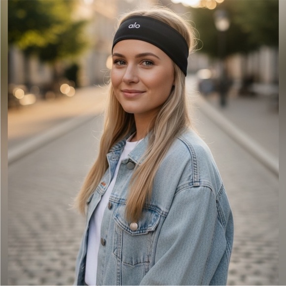 ALO Yoga Sleek Black Hairband With White Logo NEW main image 7